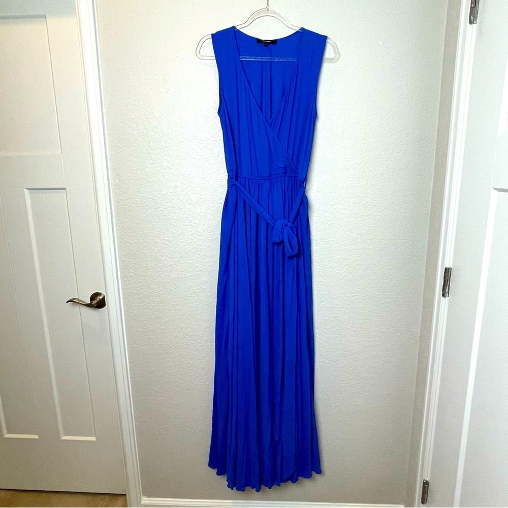 OLIVACEOUS Elegant Royal Blue Formal Chiffon Sleeveless Dress Size L